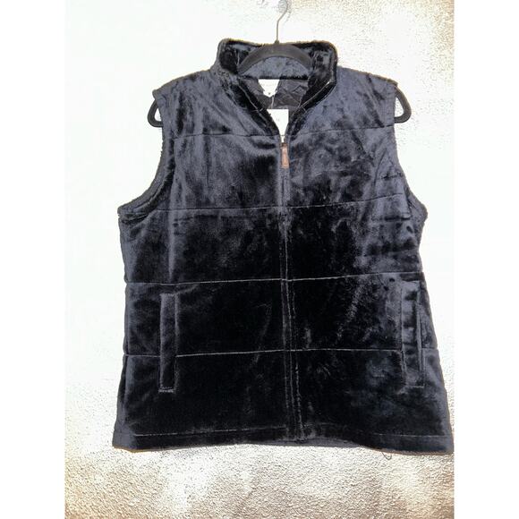 Columbia Sportswear Sporty Athletic Boho Hippie Company  Faux Fur  Black  Vest - Picture 1 of 9